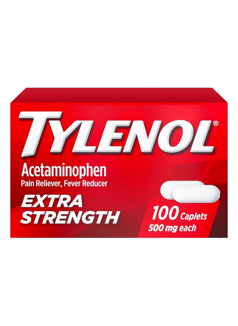 TYLENOL - Extra Strength Caplets with 500 mg Acetaminophen Pain Reliever Fever Reducer - 100 Count - Image 1