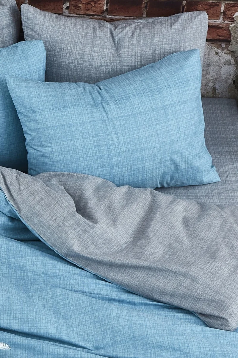 cottonevs Evtekstil Cotton Double Mint Gray Double-Sided Duvet Cover Set