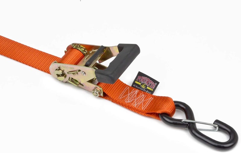 PowerTye 1½" x 6.5ft Rubber Handle Ratchet Tie-Down with SHEEPTEX Soft-Tye, 2 Heavy-Duty Latch Hooks, Orange - Image 2