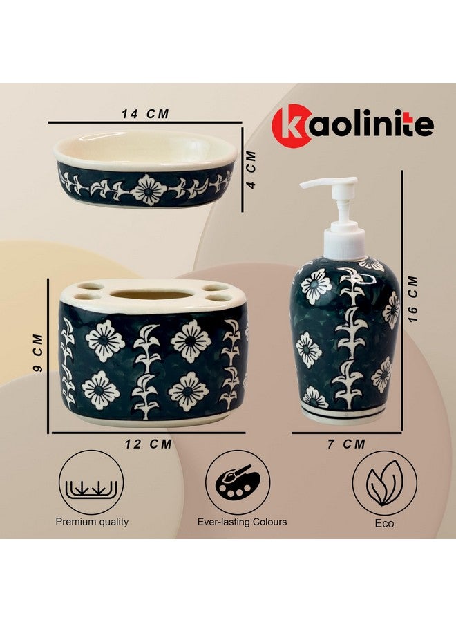 Kaolinite Ceramic Bathroom Accessories Set for Utility and Bathroom Decor | Liquid Soap Dispenser, soap Tray, Toothbrush Holder (Premium Bathroom Set) (Blue) - Image 3