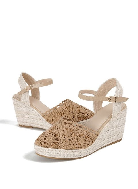 Closed Toe  Mesh  Espadrille Wedges Sandals Camel