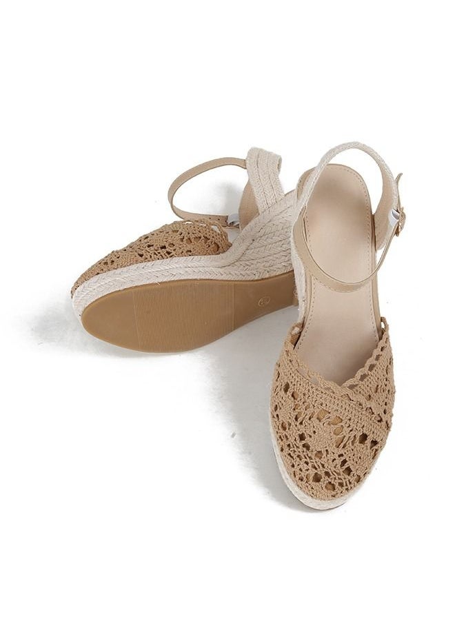 Closed Toe  Mesh  Espadrille Wedges Sandals Camel