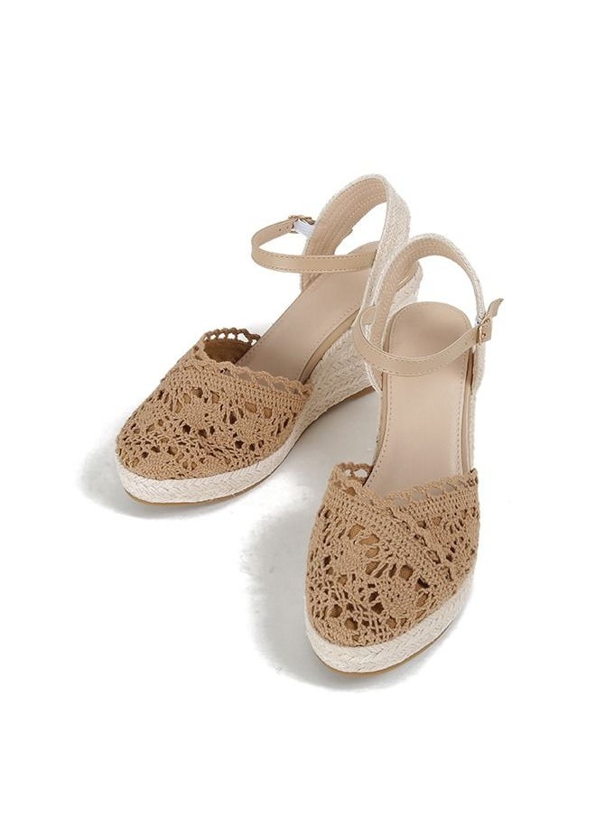 Closed Toe  Mesh  Espadrille Wedges Sandals Camel