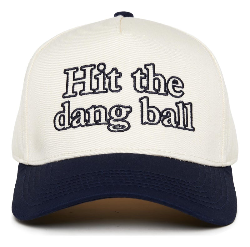 Funky Junque Two Tone Vintage Snapback Hat - Hit The Dang Ball - Navy/Beige - Image 1