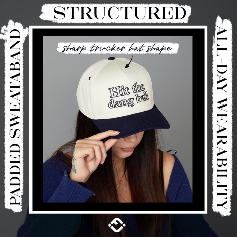 Funky Junque Two Tone Vintage Snapback Hat - Hit The Dang Ball - Navy/Beige - Image 5