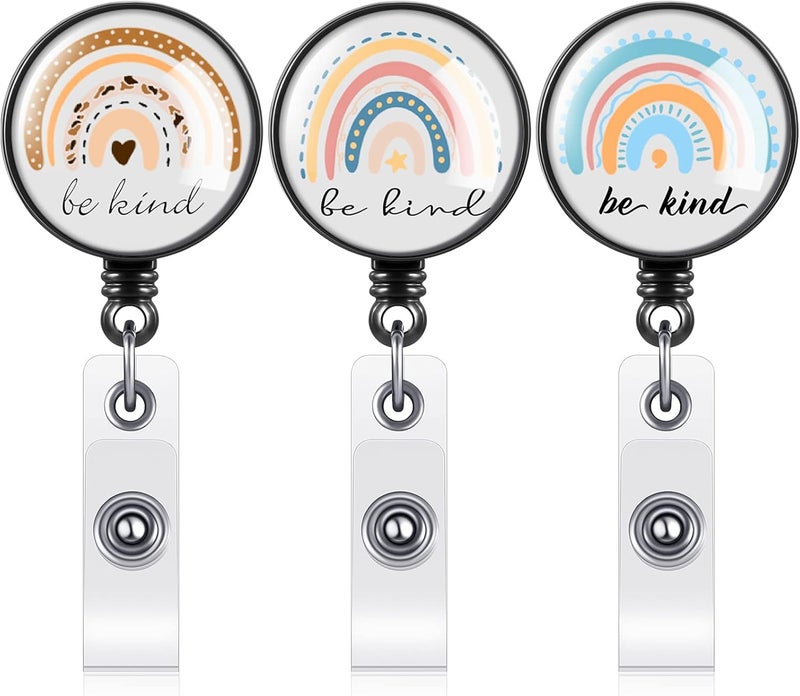 klarako 3 Pieces Nurse Badge Reel Rainbow Retractable Badge Reel Rainbow Be Kind ID Badge Holder Decorative Name Badge with Belt Clip for Nurses Students Teachers Office Supplies (Cute Style) - Image 1