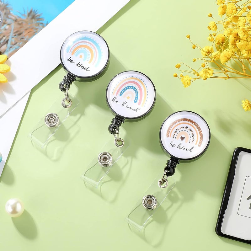 klarako 3 Pieces Nurse Badge Reel Rainbow Retractable Badge Reel Rainbow Be Kind ID Badge Holder Decorative Name Badge with Belt Clip for Nurses Students Teachers Office Supplies (Cute Style) - Image 4