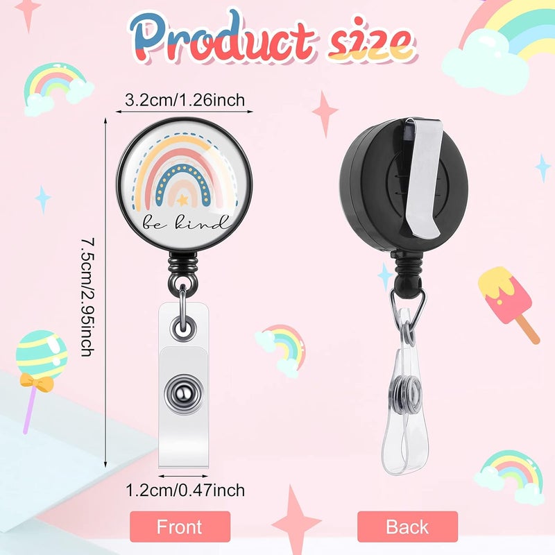 klarako 3 Pieces Nurse Badge Reel Rainbow Retractable Badge Reel Rainbow Be Kind ID Badge Holder Decorative Name Badge with Belt Clip for Nurses Students Teachers Office Supplies (Cute Style) - Image 2