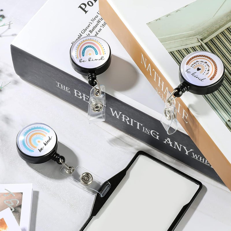 klarako 3 Pieces Nurse Badge Reel Rainbow Retractable Badge Reel Rainbow Be Kind ID Badge Holder Decorative Name Badge with Belt Clip for Nurses Students Teachers Office Supplies (Cute Style) - Image 5