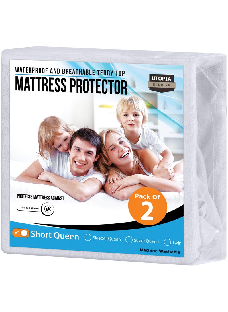 Utopia Bedding Utopia Bedding Waterproof Mattress Protector Short Queen Size 2 Pack  200 GSM Breathable Terry Mattress Cover  Fitted Style with Stretchable Pockets (White)  - Image 1