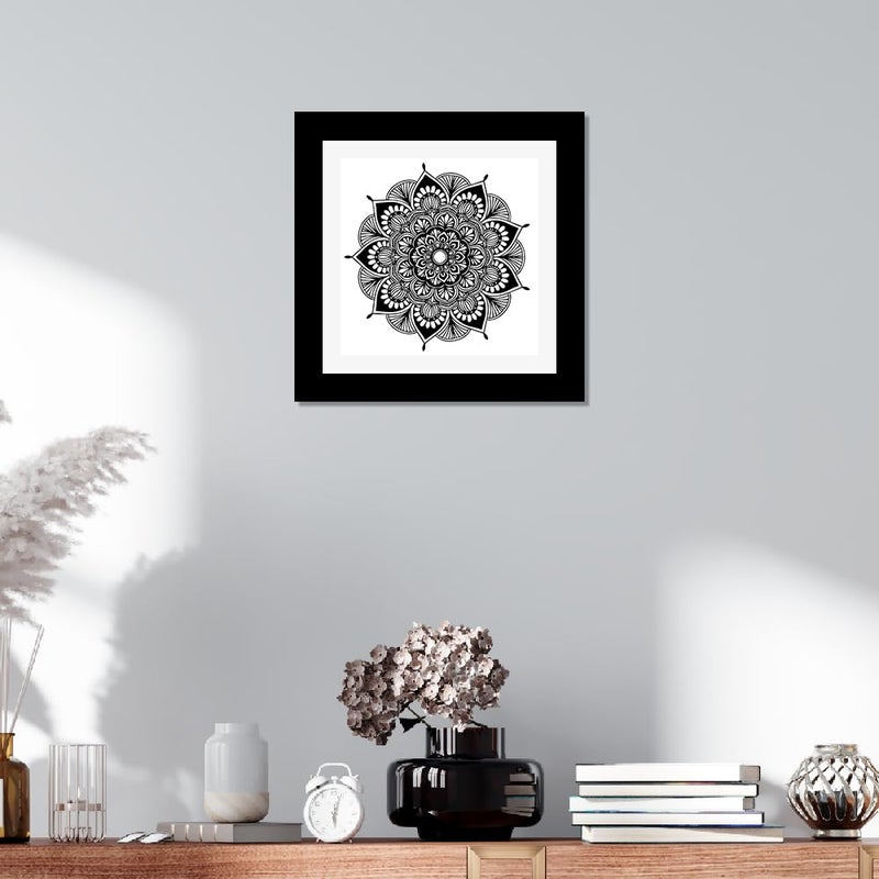DEKORSTATION Mandala Art Wall Decor Painting with Frame for Decorative WallModern Art Wall Paintings for Living Room Bedroom 12inch x 12inch Black - Image 1