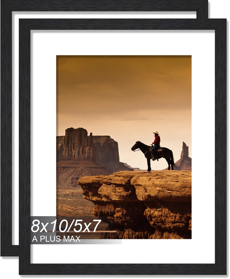 A PLUS MAX 8x10 Picture Frame Set of 2, Black Engineered Wood Frame for 8 x 10 Inch Picture Poster Photo, Light Weight 8 by 10 Frame with Wood-grain for Wall - 2 Pack/Black/8"x10" - Image 1