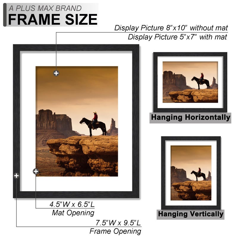 A PLUS MAX 8x10 Picture Frame Set of 2, Black Engineered Wood Frame for 8 x 10 Inch Picture Poster Photo, Light Weight 8 by 10 Frame with Wood-grain for Wall - 2 Pack/Black/8"x10" - Image 4