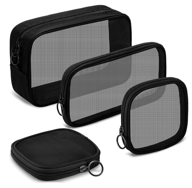 MAYCREATE® Makeup Organizer Bag 4pcs Set, Mesh Toiletry Makeup Pouch Bag Combo, 4 Sizes Zipper Cosmetic Pouch Bags Cash Pouches Accessories Organizer - Black - Image 1