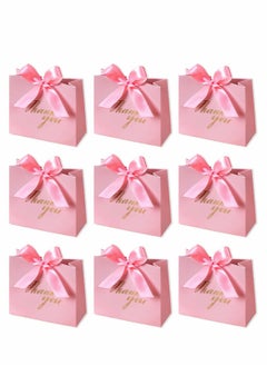 KASTWAVE Thank You Gift Bags, 20 Pack Small Thank You Gift Bag Party Favor Bags Treat Boxes with Rose Red Bow Ribbon, Pink Pattern Paper Gift Bags Bulk for Wedding Baby Shower Business Party Supplies  - Image 1