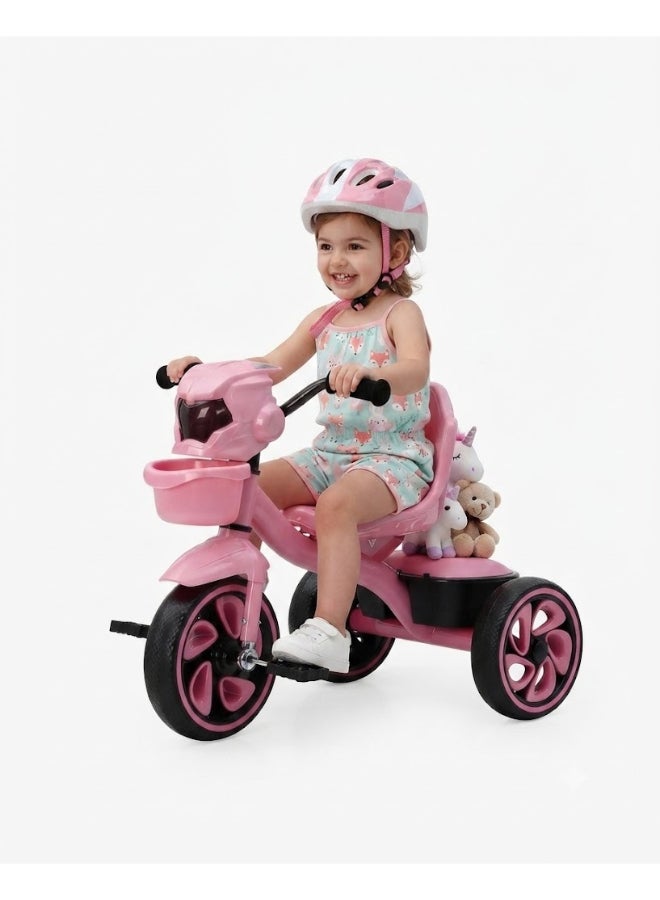 Toy Land Kids Tricycle with Music & Lights, EVA Wheels, Steel Frame, Rear Storage Basket, Pedal Ride-On Trike-Pink - Image 1
