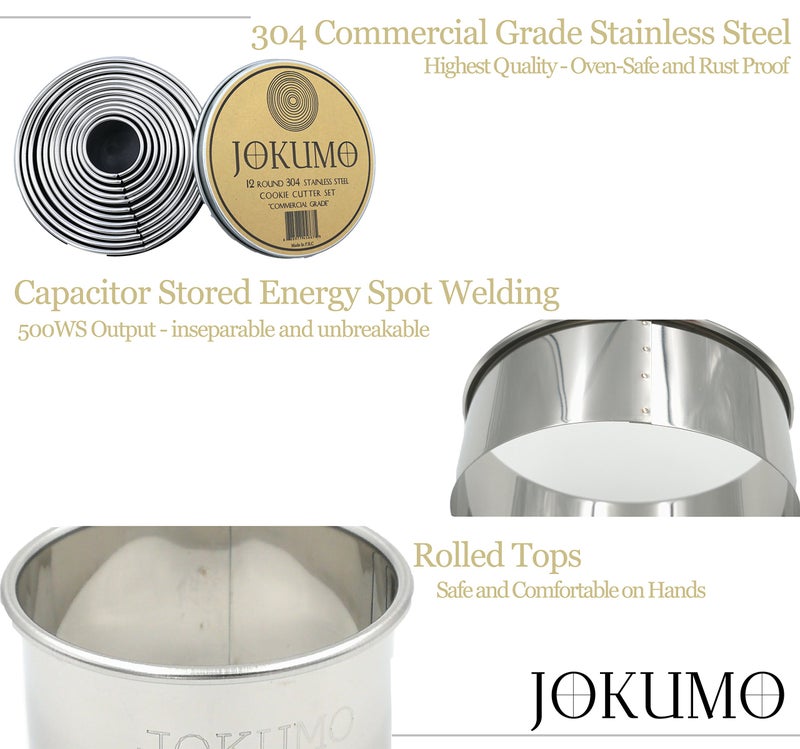 JOKUMO 12 Piece Plain Round Pastry/Cookie Cutter Set Heavy Duty Commercial Grade 18/8 304 Stainless Steel - Metal Marked Size â€“ Perfect For Cooking Enthusiast - Image 4