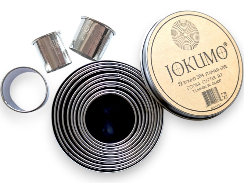 JOKUMO 12 Piece Plain Round Pastry/Cookie Cutter Set Heavy Duty Commercial Grade 18/8 304 Stainless Steel - Metal Marked Size â€“ Perfect For Cooking Enthusiast - Image 1