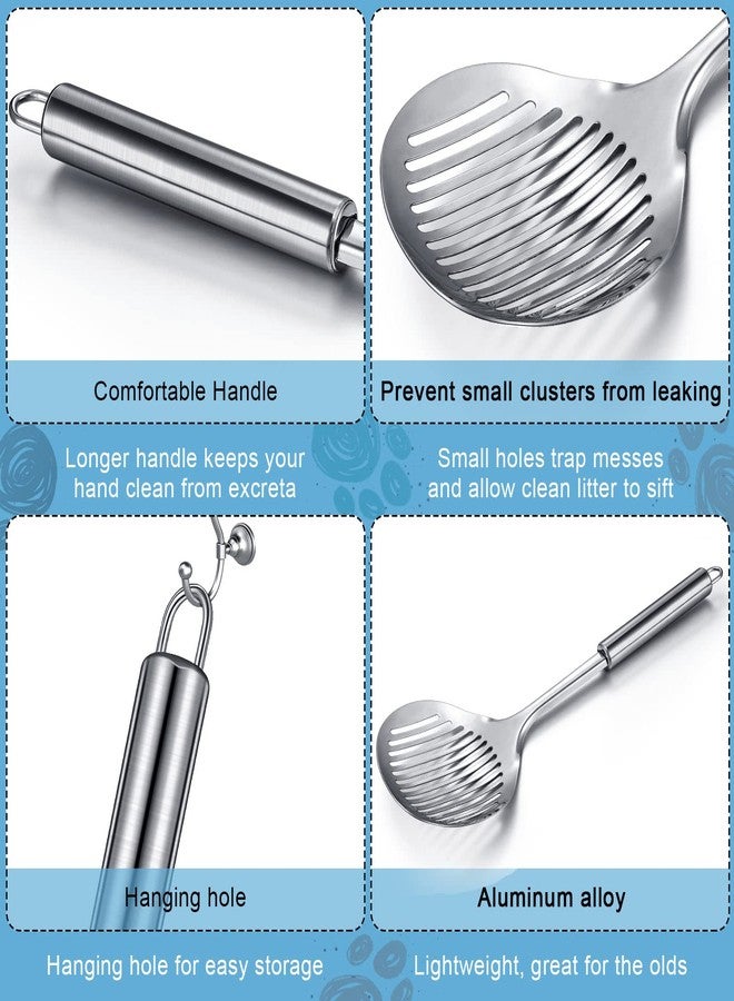 مينبلان مجرفة فضلات القطط المعدنية من مينبلان، قطعتان، مجرفة من الفولاذ المقاوم للصدأ لتنظيف فضلات القطط، منخل معدني لفضلات الحيوانات الأليفة - Image 4