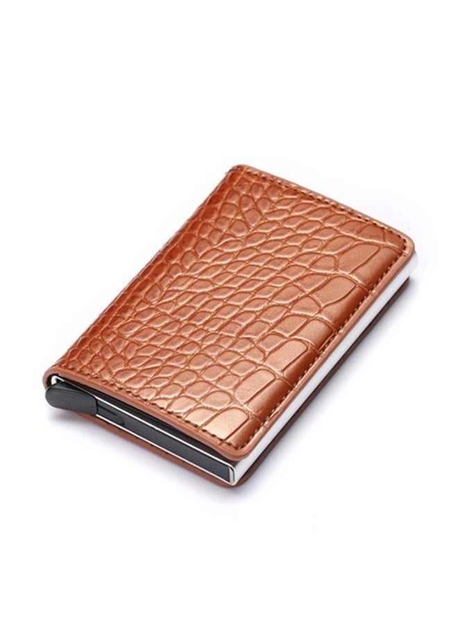 We Happy RFID Protection Leather Cover Ultra-Thin Aluminum Case Premium Credit Card Holder Automatic Pop UP Wallet  - Image 1