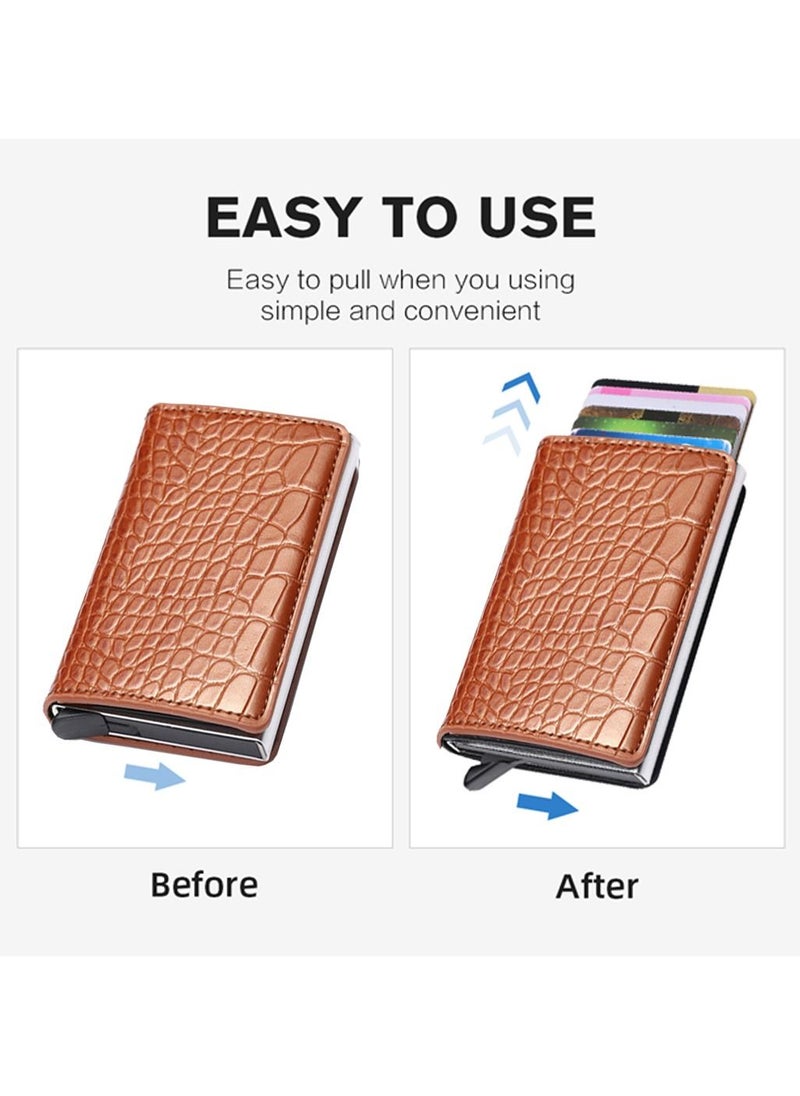 We Happy RFID Protection Leather Cover Ultra-Thin Aluminum Case Premium Credit Card Holder Automatic Pop UP Wallet  - Image 2