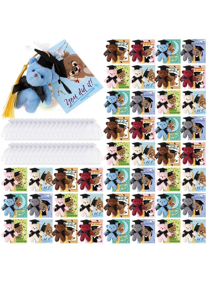 Hanaive Hanaive 48 Set Mini Graduation Stuffed Bears Bulk 3'' Plush Bear Class of 2025 Stuffed Animal with Cap Tie Grad Card Organza Bag for Kindergarten high School College Elementary Graduation Gifts  - Image 1