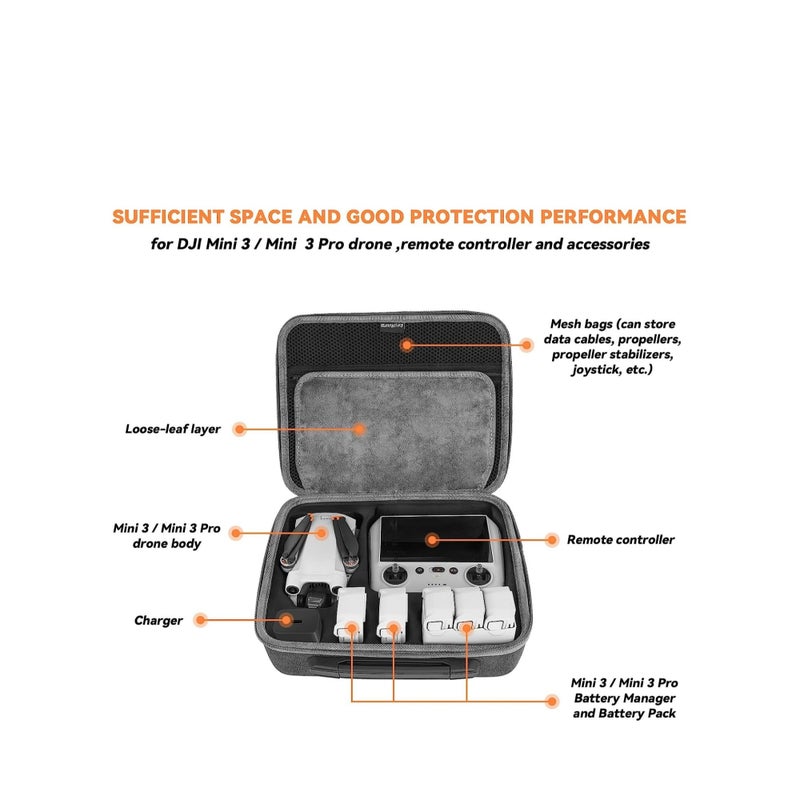 SOLARAE Mini 3 Pro Carrying Case Waterproof Storage Bag Hard Case Travel Bag All-in-1 Protective Box with Adjustable Shoulder Strap for DJI Mini 3 / Mini 3 Pro Accessories - Image 2