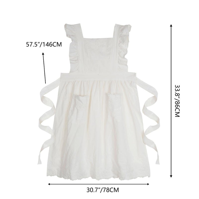 Aoomzoon Aoomzoom Vintage Aprons for Woman with Pockets Cute Lace Ruffle Adjustable Apron for Cooking Kitchen Baking Gardening (White) - Image 4