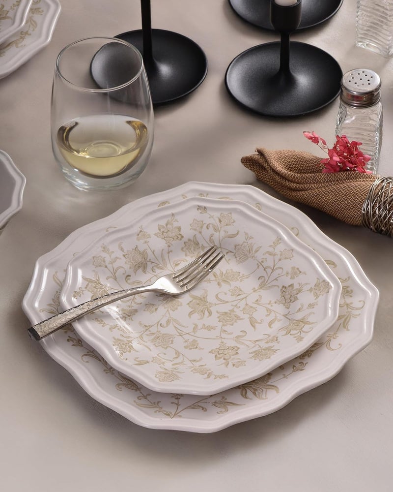 222 Fifth 225 Fifth Batik Toile Taupe Porcelain 12Piece Dinnerware Set  Service for 4 Includes Dinner Plates Salad Plates  Cereal Bowls Glossy Finish Dishwasher Safe for Everyday Dining  Entertainment - Image 5