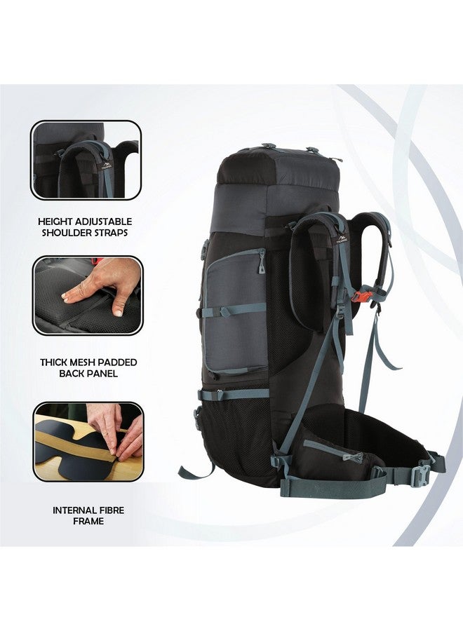 Trawoc حقيبة ظهر TRAWOC TRAILMASTER سعة 80 لتر للرجال والنساء، حقيبة مشي كبيرة مقاومة للماء، حقيبة سفر، رمادي، ضمان 3 سنوات - Image 5