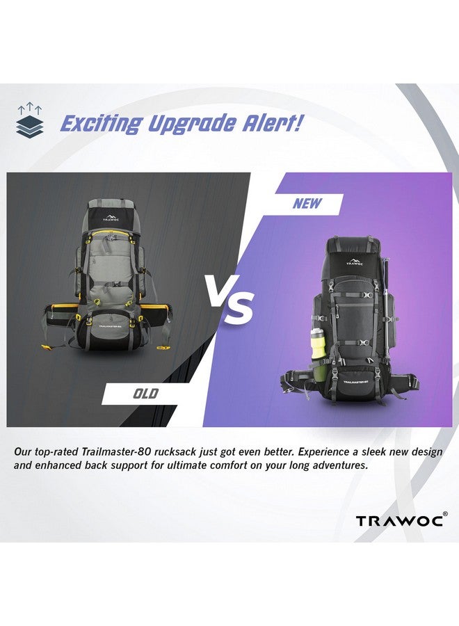 Trawoc حقيبة ظهر TRAWOC TRAILMASTER سعة 80 لتر للرجال والنساء، حقيبة مشي كبيرة مقاومة للماء، حقيبة سفر، رمادي، ضمان 3 سنوات - Image 2