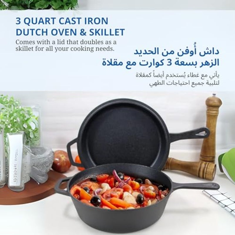 USA 3-Quart Pre-Seasoned Cast Iron Dutch Oven with 10.25-Inch Skillet Lid Versatile 2-in-1 Cookware for Indoor and Outdoor Use - Image 5