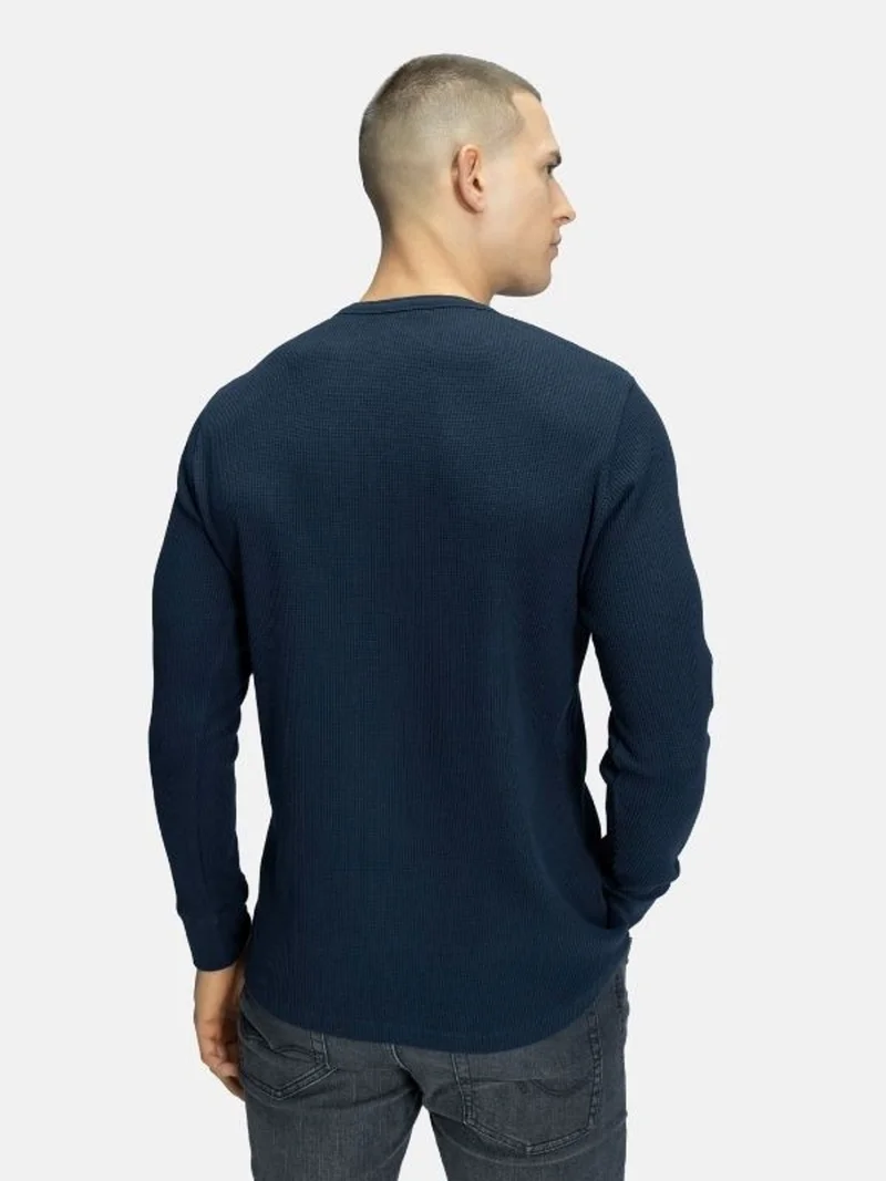 آزرز تيشيرت وافل كم طويل بياقة بأزرار