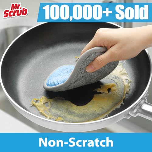 MR. SCRUB Sponges Kitchen Dish Sponge for Washing Dishes Cleaning Kitchen, All-Purpose, 6 Pack, Non Scratch, Rough Scrubbers Side for Non-Stick Cookware, Soft Microfiber Scrub Side for Dishes, Mr. Scrub - Image 2