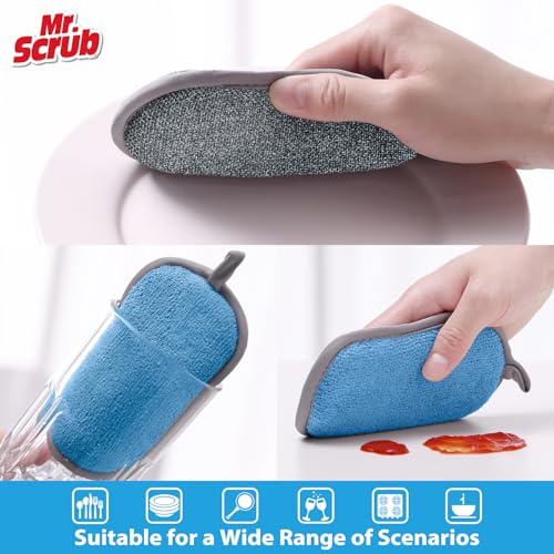 MR. SCRUB Sponges Kitchen Dish Sponge for Washing Dishes Cleaning Kitchen, All-Purpose, 6 Pack, Non Scratch, Rough Scrubbers Side for Non-Stick Cookware, Soft Microfiber Scrub Side for Dishes, Mr. Scrub - Image 3