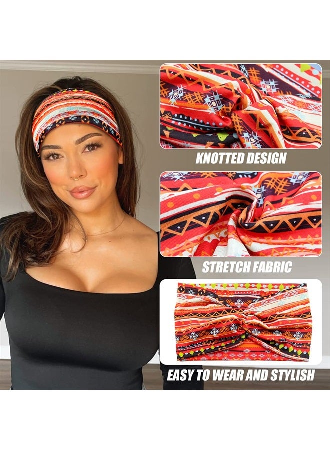 Wide African Headbands for Women Boho Twist Head Bands Elastic Turban Headwraps for Lady Yoga Sports Workout Stretchy Hairband,Pack of 8