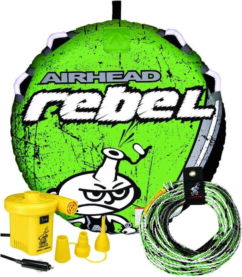Airhead طقم قارب قابل للسحب Airhead Rebel لراكب واحد مع حبل ومضخة KwikConnect غطاء نايلون مزدوج الخياطة صمام أمان سريع لسهولة النفخ والتفريغ - Image 1