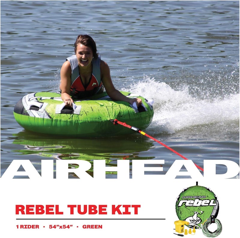 Airhead طقم قارب قابل للسحب Airhead Rebel لراكب واحد مع حبل ومضخة KwikConnect غطاء نايلون مزدوج الخياطة صمام أمان سريع لسهولة النفخ والتفريغ - Image 4