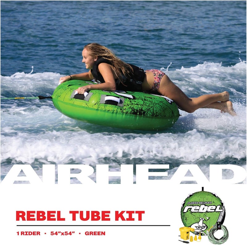Airhead طقم قارب قابل للسحب Airhead Rebel لراكب واحد مع حبل ومضخة KwikConnect غطاء نايلون مزدوج الخياطة صمام أمان سريع لسهولة النفخ والتفريغ - Image 3