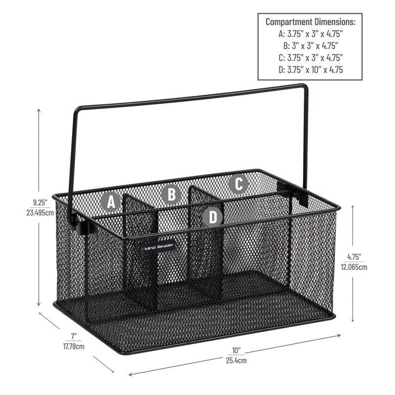 Mind Reader Utensil Holder, Silverware Organizer, Caddy, Cutlery Holder, Kitchen, Metal Mesh, 10"L x 7"W x 4.75"H, Black - Image 3