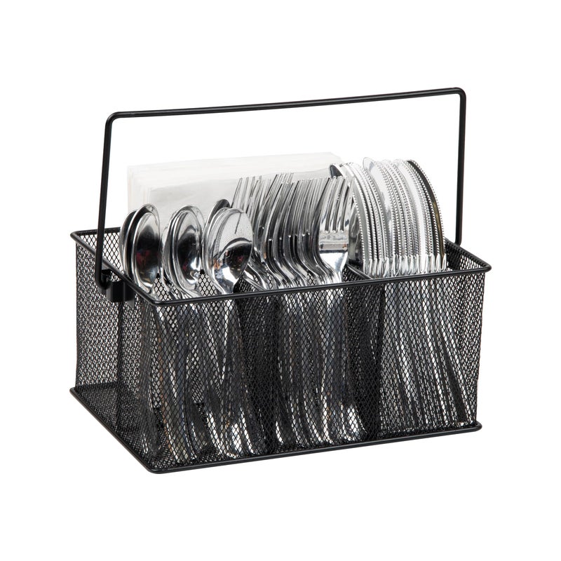 Mind Reader Utensil Holder, Silverware Organizer, Caddy, Cutlery Holder, Kitchen, Metal Mesh, 10"L x 7"W x 4.75"H, Black - Image 1