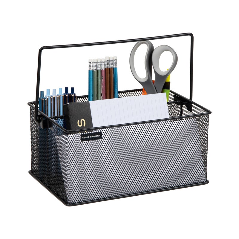 Mind Reader Utensil Holder, Silverware Organizer, Caddy, Cutlery Holder, Kitchen, Metal Mesh, 10"L x 7"W x 4.75"H, Black - Image 4