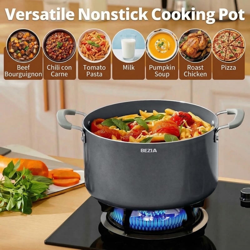 BEZIA 8 Quart Nonstick Stock Pot with Lid - BEZIA Ceramic Large Soup Pot for Family Cooking, Induction Ready, Stay-Cool Silicone Handles, Easy Cleanup, Perfect for Stews, Pasta & Batch Cooking - Image 5