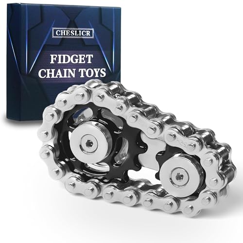 CHESLICR Fidget Spinner Toy for Adults Metal Figette Bike Chain Easter Basket Stuffer for Adult Men Pain Stim ADHD Teen Cool Gadgets Quiet Desk Offices Anxiety Relief Items Stress Tool Sensory Spiky Black - Image 1