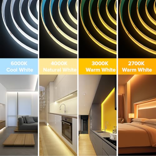 BTF-LIGHTING FCOB COB LED Strip Flexible High Density Uniform Light 9W/m 16.4FT DC24V Daylight White 6000K CRI 90+ 8mm Width Dimmable LED Ribbon for Indoor Decor(No Adapter or Controller) - Image 3