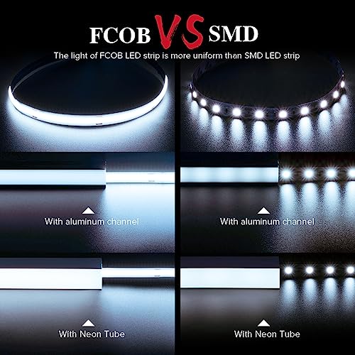 BTF-LIGHTING FCOB COB LED Strip Flexible High Density Uniform Light 9W/m 16.4FT DC24V Daylight White 6000K CRI 90+ 8mm Width Dimmable LED Ribbon for Indoor Decor(No Adapter or Controller) - Image 2