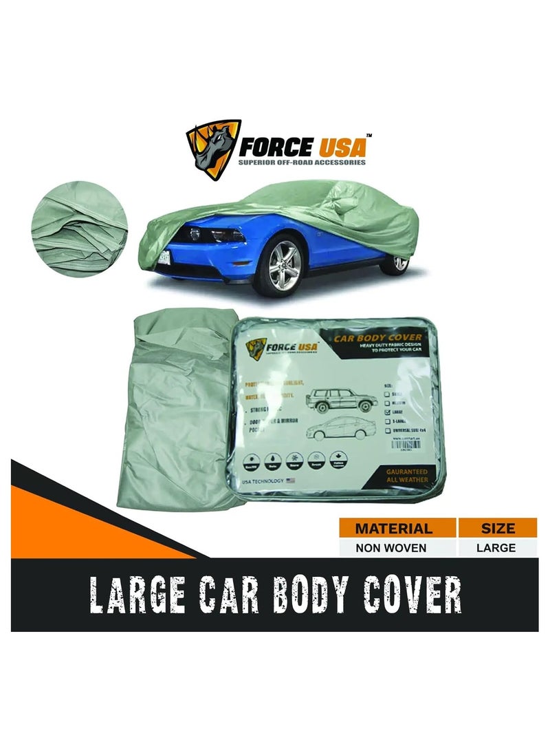 FORCE USA غطاء سيارة سيدان مقاوم للماء ومضاد للغبار للاستخدام الخارجي - قماش غير منسوج لحماية كاملة في جميع الأحوال الجوية مع إغلاق بسحاب للسيارات الكبيرة درع من الشمس والمطر - Image 1