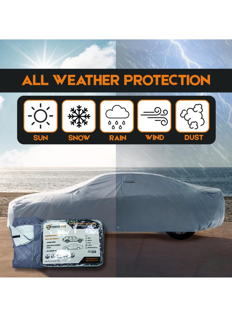 FORCE USA غطاء سيارة سيدان مقاوم للماء ومضاد للغبار للاستخدام الخارجي - قماش غير منسوج لحماية كاملة في جميع الأحوال الجوية مع إغلاق بسحاب للسيارات الكبيرة درع من الشمس والمطر - Image 2