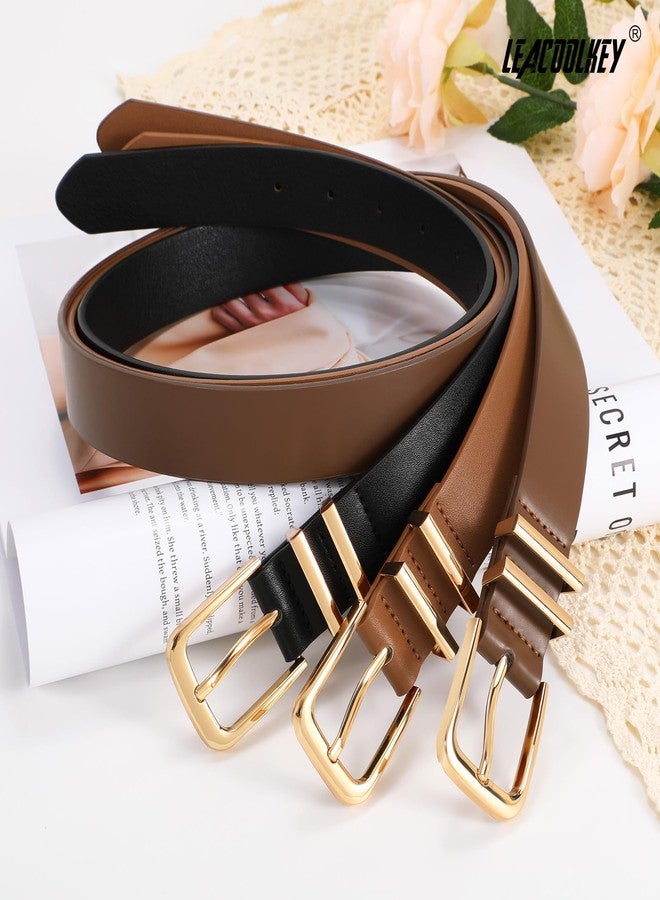 LEACOOLKEY 3 Pack Women's Leather Belts for Jeans Dress Pants Fashion Ladies Leather Belts with Gold Buckle - Image 5