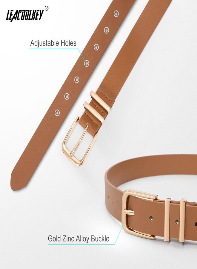 LEACOOLKEY 3 Pack Women's Leather Belts for Jeans Dress Pants Fashion Ladies Leather Belts with Gold Buckle - Image 3